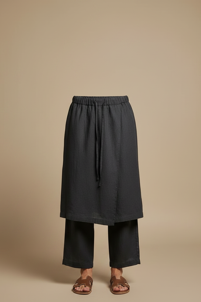 Pantalon Jupe Gris Lin Drapé Ample Homme - vue 3