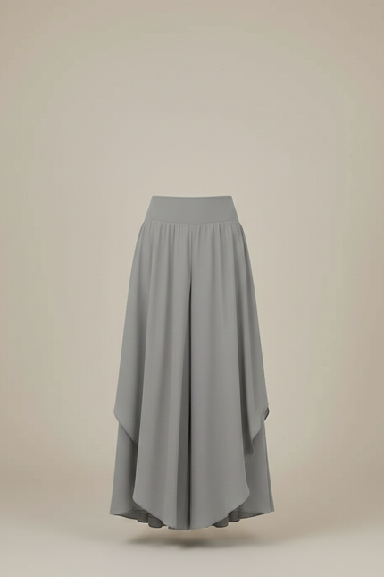 Pantalon Jupe Gris Fluide Ample Irrégulier Élégant - Polyester - vue 3