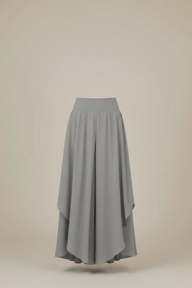 Pantalon Jupe Gris Fluide Ample Irrégulier Élégant - Polyester - vue 3