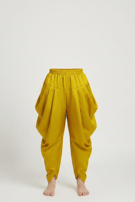 Pantalon Jupe Jaune Satiné Drapé Doré Garçon - vue 3