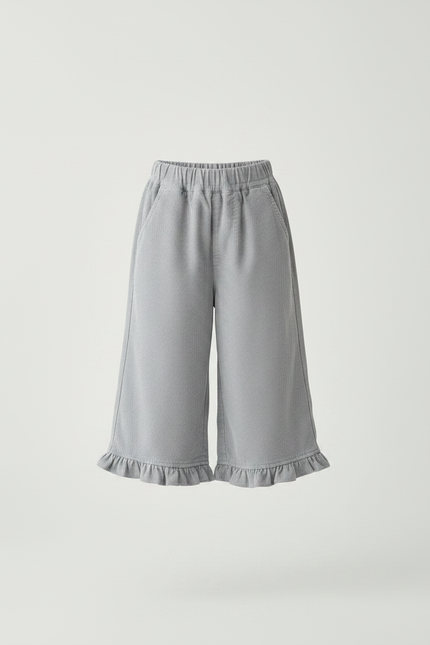 Pantalon Jupe Gris Côtelé Volants Ample Enfant - Cordé - vue 3