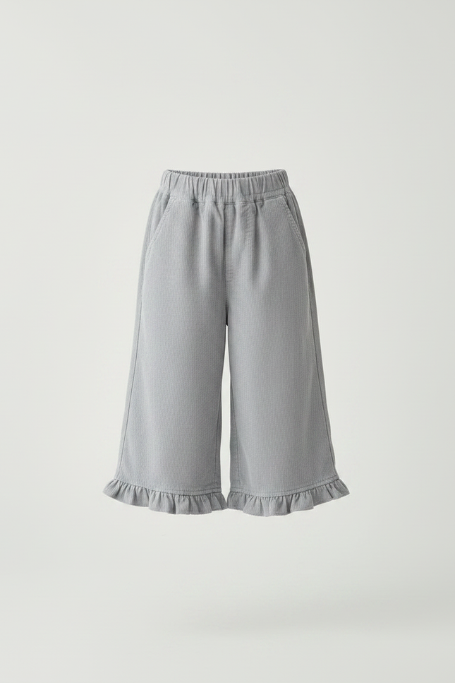 Pantalon Jupe Gris Côtelé Volants Ample Enfant - Cordé - vue 3