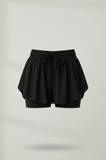 Pantalon Jupe Noir Plissé Fluide Court Intégré Sportif - Polyester - vue 3