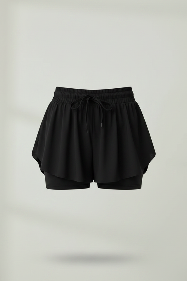 Pantalon Jupe Noir Plissé Fluide Court Intégré Sportif - Polyester - vue 3