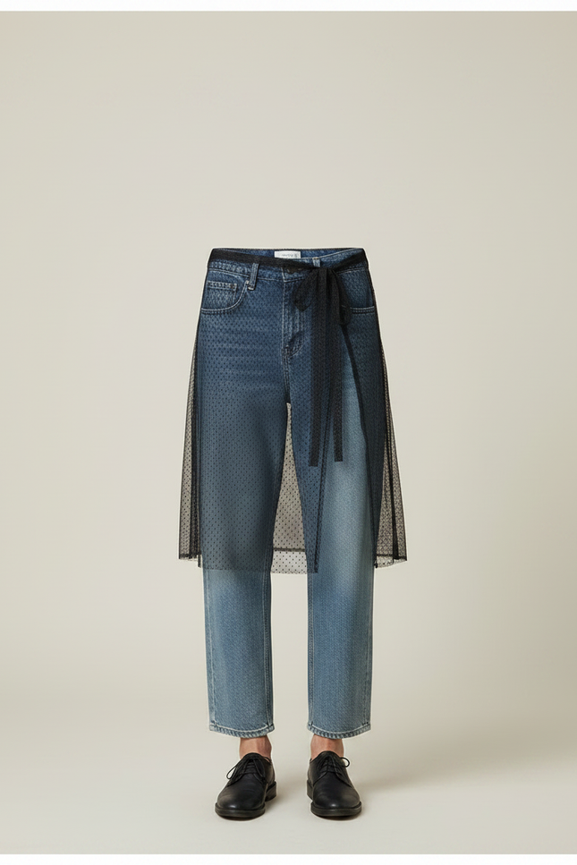 Pantalon Jupe Jean Tulle Noir Décontracté Homme - Bleu - vue 3