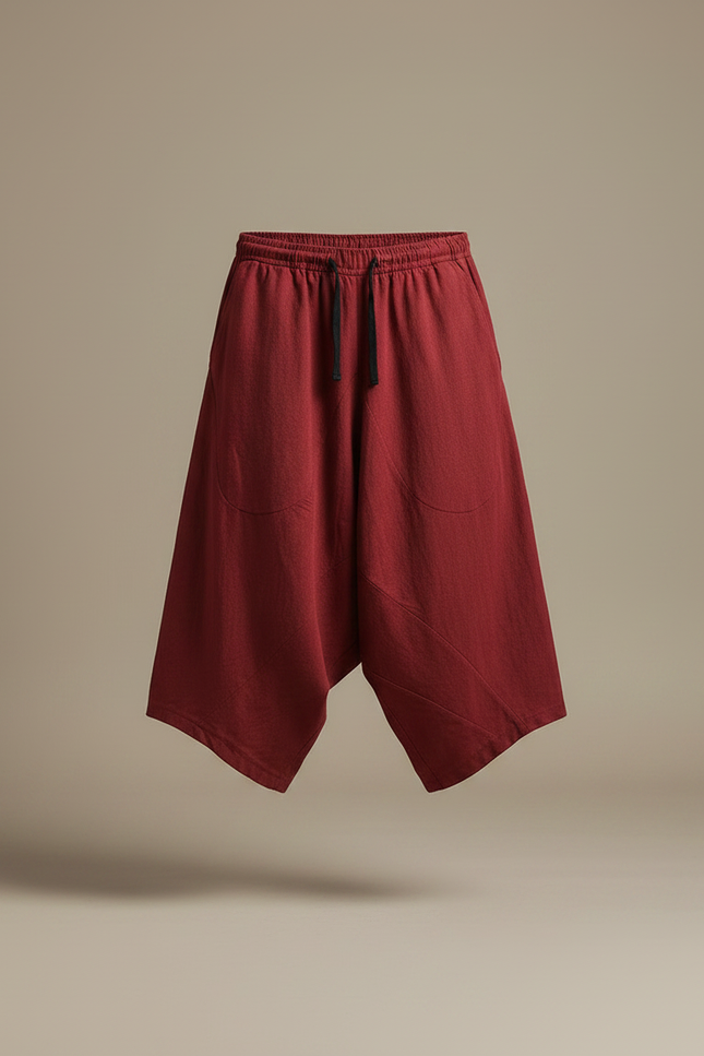 Pantalon Jupe Coton Lin Ample Rouge Homme - vue 3