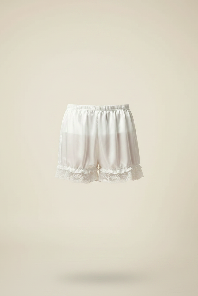 Pantalon Jupe Blanc Satiné Dentelle Homme Court - vue 3