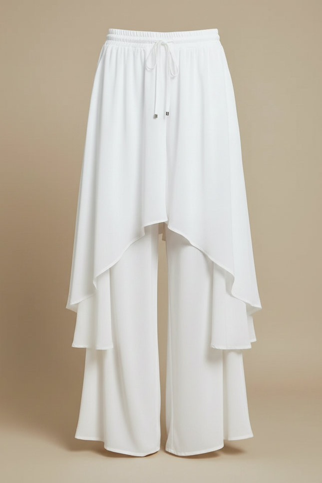 Pantalon Jupe Blanc Fluide Superposé Élégant Chic - Polyester - vue 3