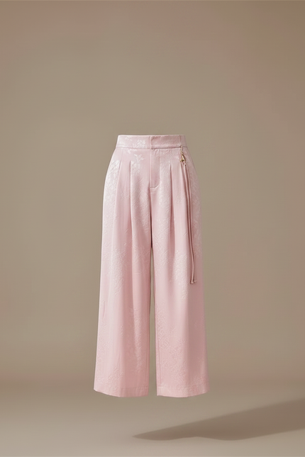Pantalon Jupe Rose Jacquard Satin Ample Élégant - vue 3