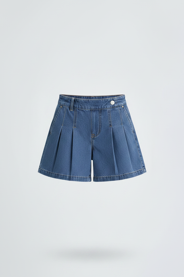 Pantalon Jupe Plissé Denim Enfant Décontracté Vintage - Bleu Jean - vue 3