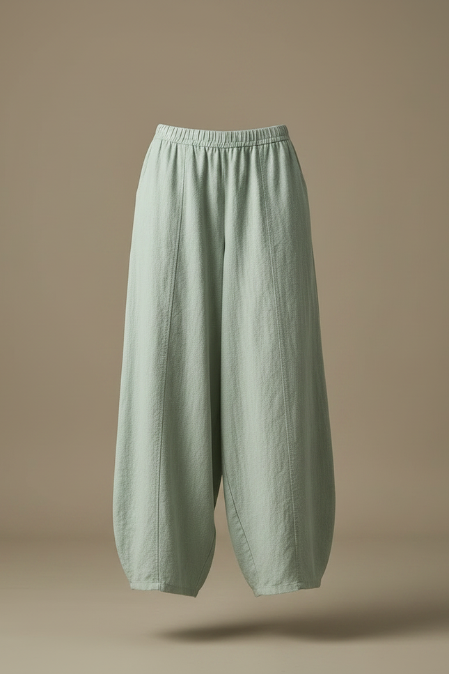 Pantalon Jupe Ample Lin Coton Vert Menthe Décontracté - vue 3