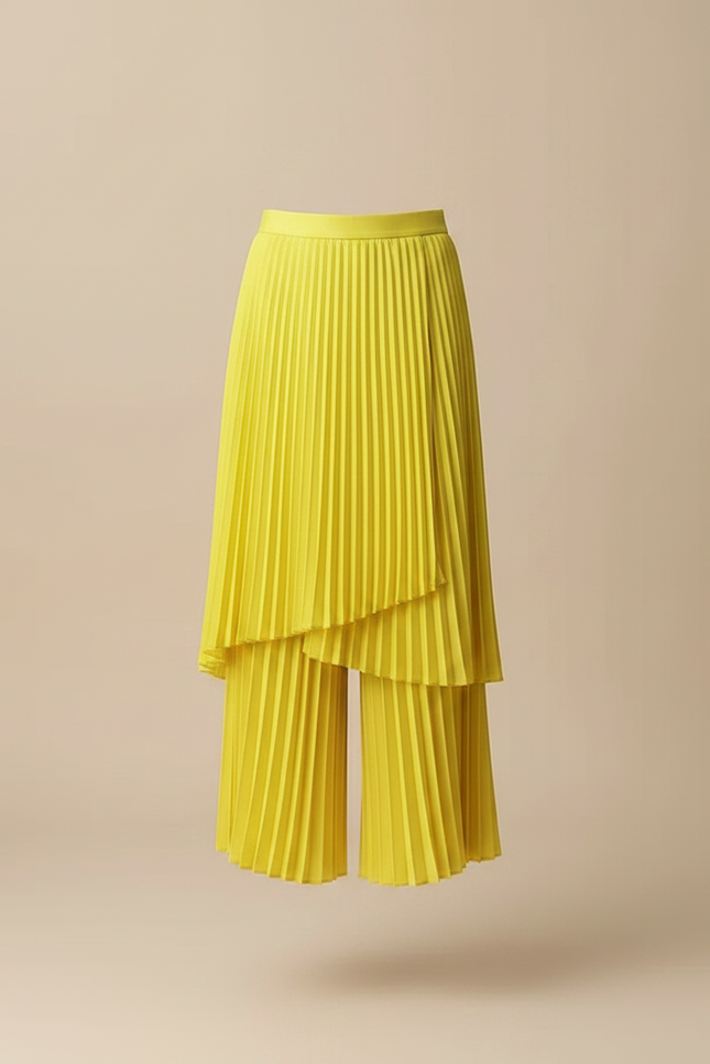 Pantalon Jupe Plissé Jaune Évasé Élégant Fluide - Polyester - vue 3