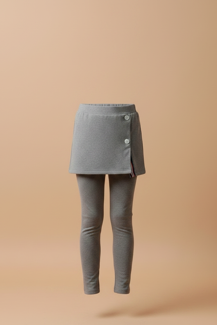 Pantalon Jupe Gris Superposé Boutons Confortable Fille - Molleton - vue 3