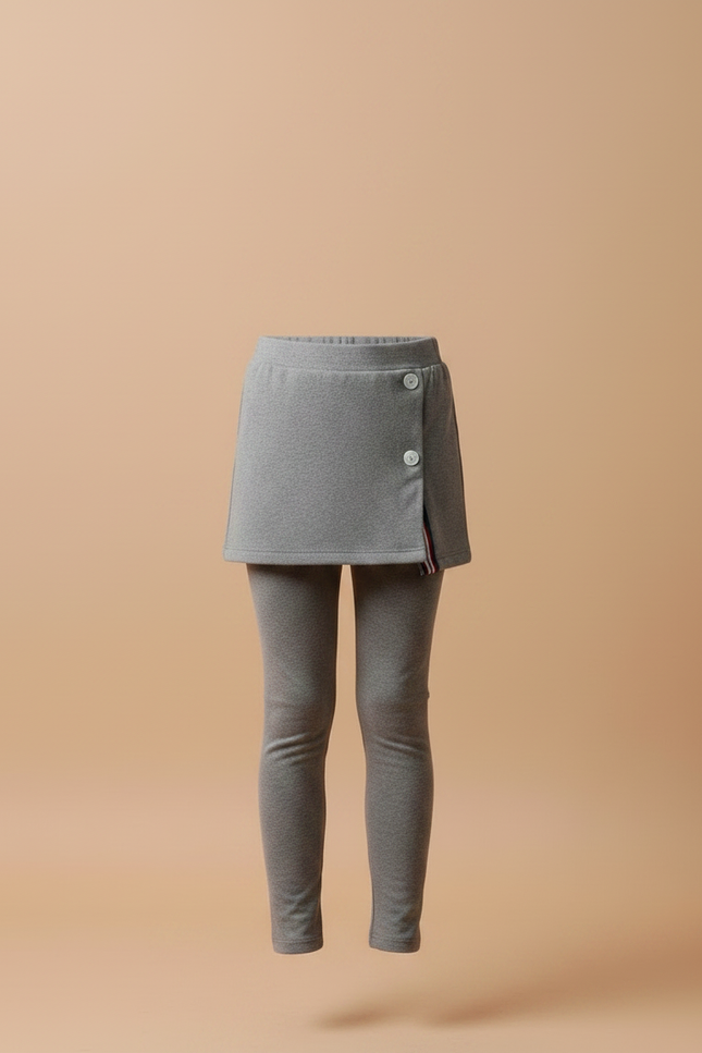 Pantalon Jupe Gris Superposé Boutons Confortable Fille - Molleton - vue 3