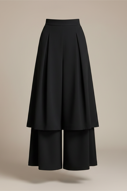 Pantalon Jupe Noir Ample Superposé Plissé Femme - Polyester - vue 3