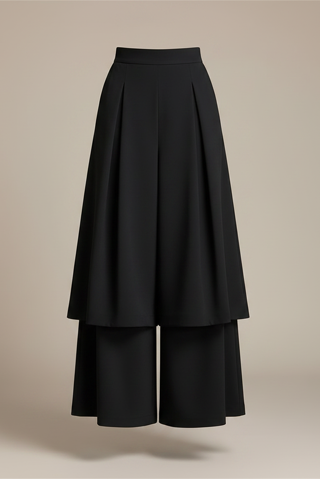 Pantalon Jupe Noir Ample Superposé Plissé Femme - Polyester - vue 3