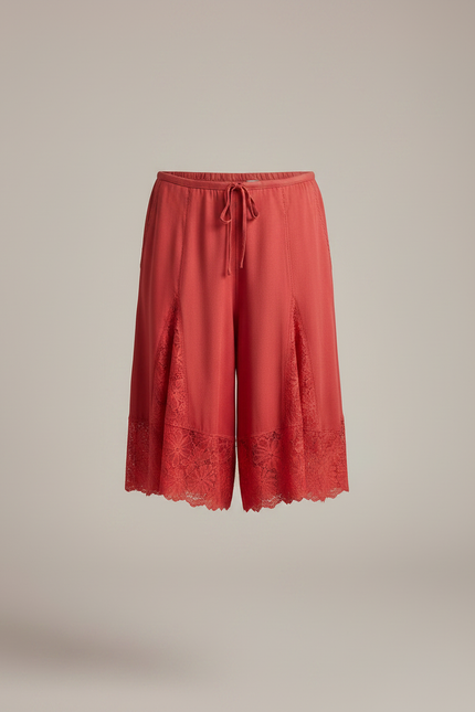 Pantalon Jupe Corail Satin Dentelle Ample Fluide - Orange - vue 3