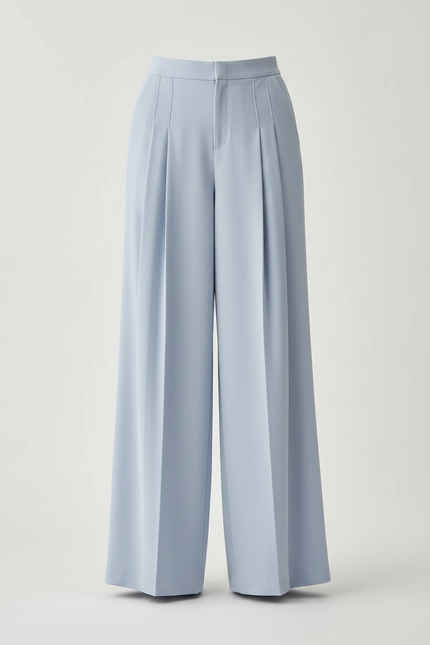 Pantalon Jupe Bleu Ciel Plissé Ample Fluide Élégant - Viscose - vue 3