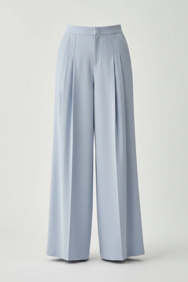 Pantalon Jupe Bleu Ciel Plissé Ample Fluide Élégant - Viscose - vue 3