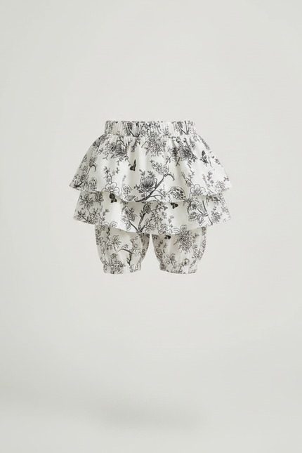 Pantalon Jupe Blanc Volants Imprimé Floral Fille - Coton - vue 3