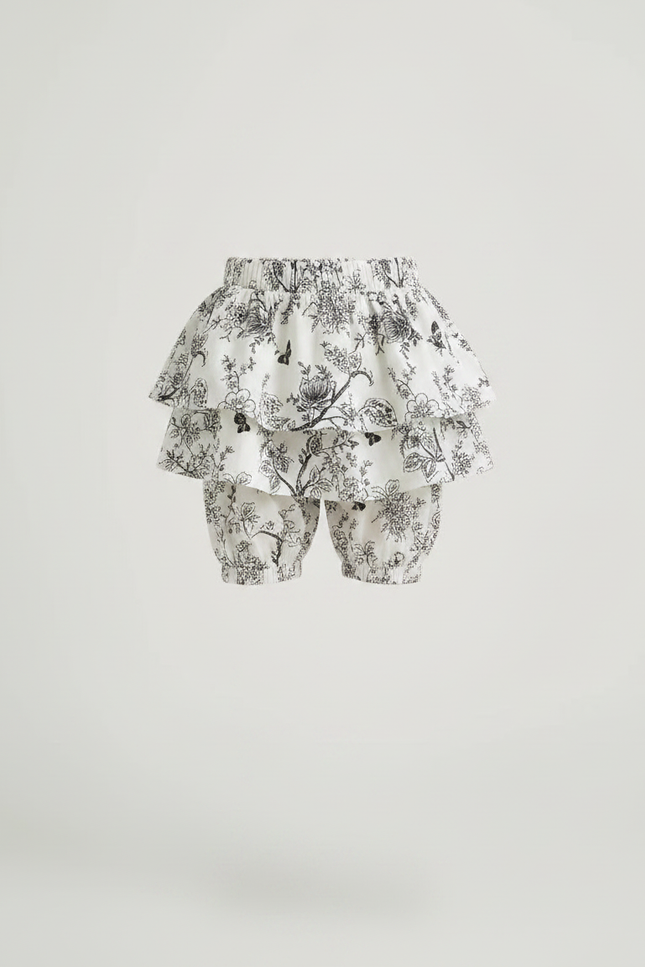 Pantalon Jupe Blanc Volants Imprimé Floral Fille - Coton - vue 3