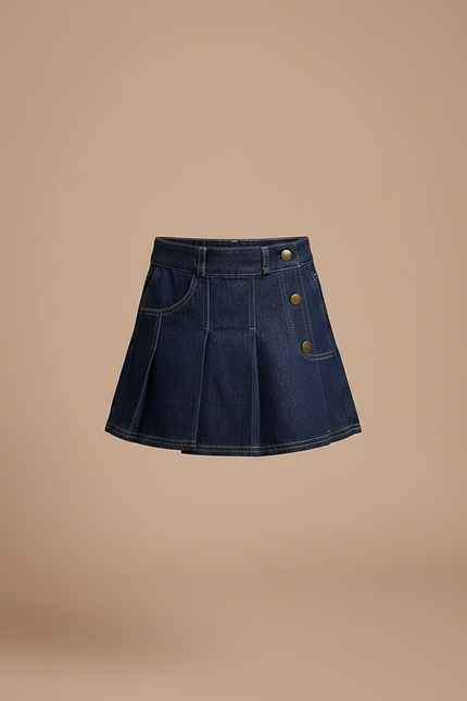 Pantalon Jupe Denim Bleu Plissé Décontracté Enfant - Jean - vue 3