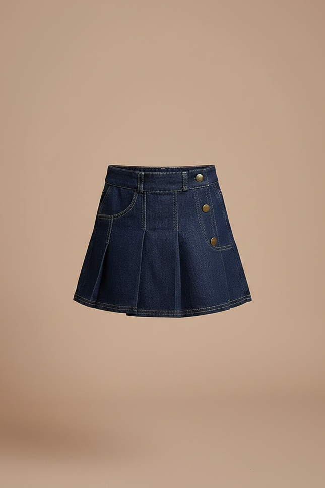 Pantalon Jupe Denim Bleu Plissé Décontracté Enfant - Jean - vue 3