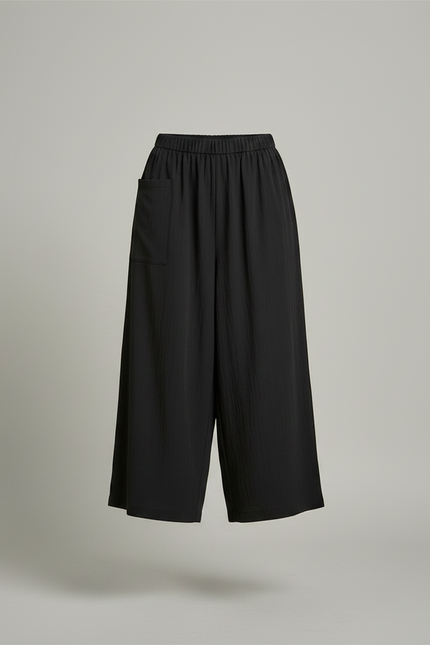 Pantalon Jupe Noir Asymétrique Fluide Superposé Élégant - Viscose - vue 3