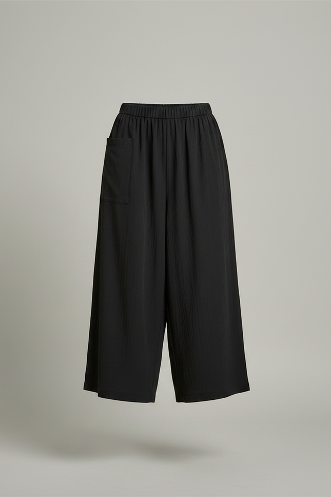 Pantalon Jupe Noir Asymétrique Fluide Superposé Élégant - Viscose - vue 3