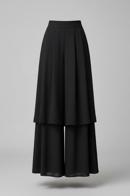 Pantalon Jupe Noir Ample Fluide Superposé Élégant - Polyester - vue 3