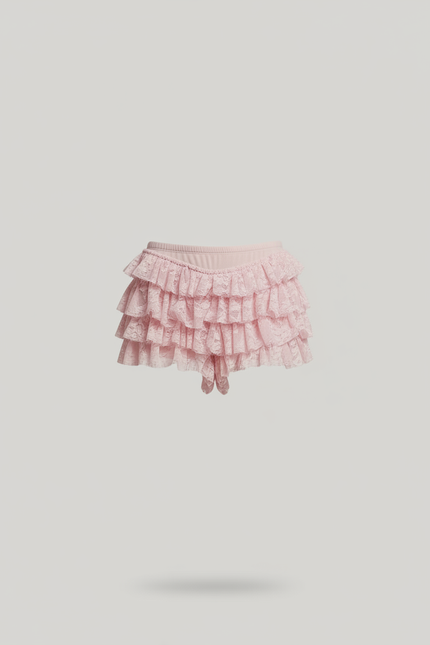 Pantalon Jupe Rose Dentelle Volants Esthétique Kawaii - Polyester - vue 3