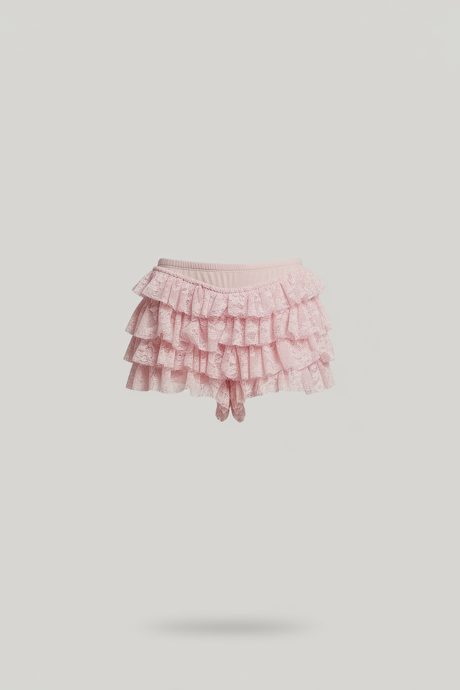 Pantalon Jupe Rose Dentelle Volants Esthétique Kawaii - Polyester - vue 3