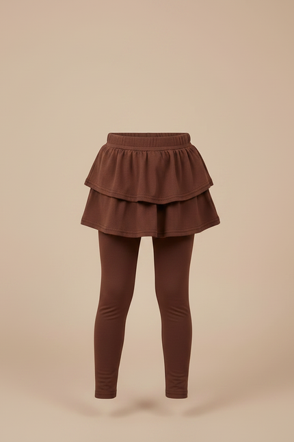 Pantalon Jupe Marron Superposé Volants Confortable Enfant - Maille - vue 3