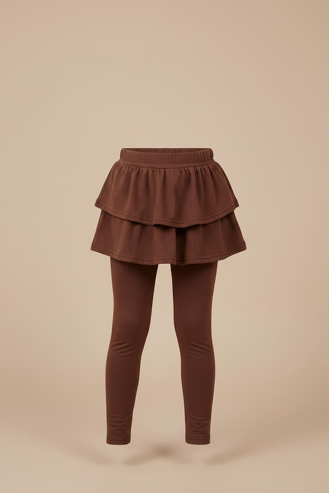 Pantalon Jupe Marron Superposé Volants Confortable Enfant - Maille - vue 3