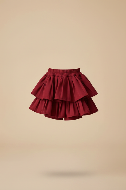 Pantalon Jupe Rouge Volants Plissé Enfant Mignon - Bordeaux Gabardine - vue 3