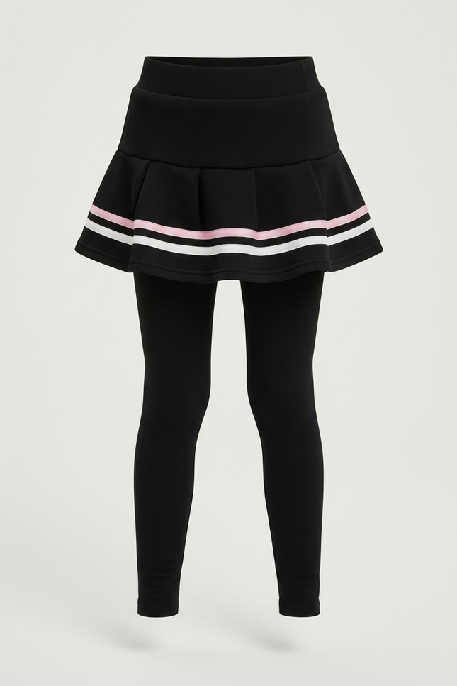 Pantalon Jupe Noir Plissé Rayé Chaud Enfant - Molleton - vue 3