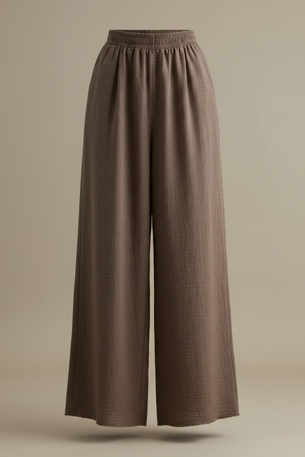 Pantalon Jupe Marron Ample Lin Coton Longue - vue 3