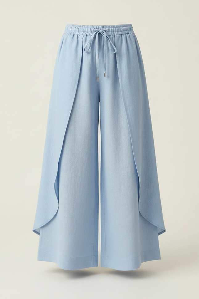 Pantalon Jupe Bleu Ciel Fluide Ample Superposé Fille - Lin - vue 3