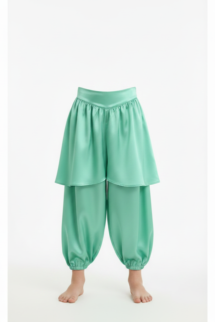 Pantalon Jupe Vert Satiné Ample Harem Enfant - vue 3