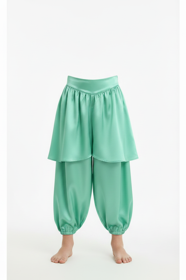 Pantalon Jupe Vert Satiné Ample Harem Enfant - vue 3