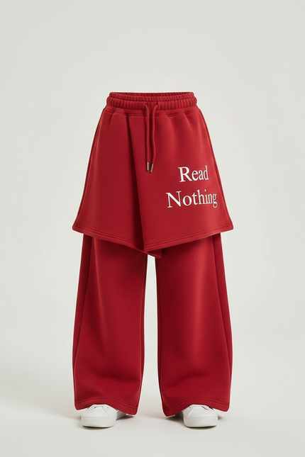 Pantalon Jupe Rouge Ample Superposé Lettres Imprimées - Molleton - vue 3