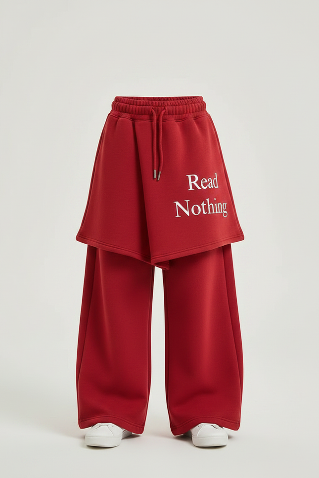 Pantalon Jupe Rouge Ample Superposé Lettres Imprimées - Molleton - vue 3