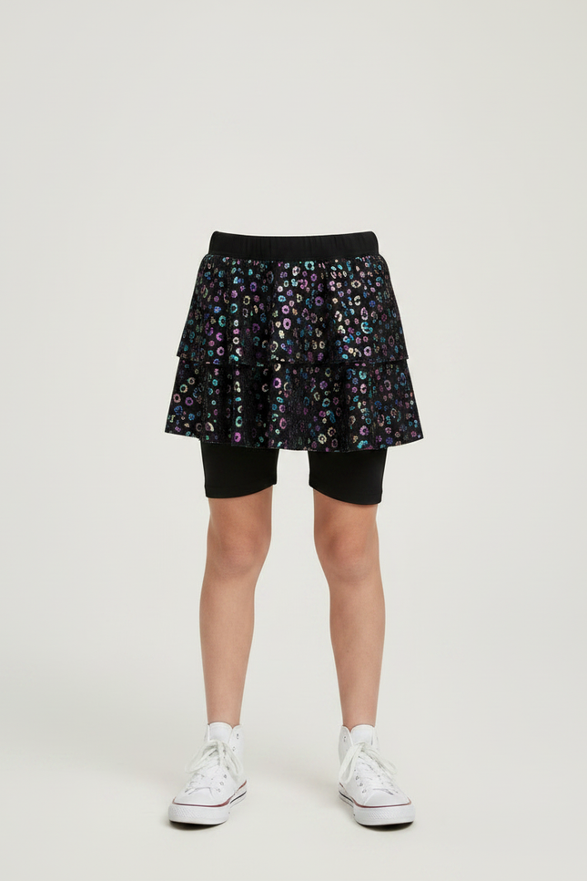 Pantalon Jupe Noir Brillant Imprimé Floral Danse Enfant - Polyester - vue 3