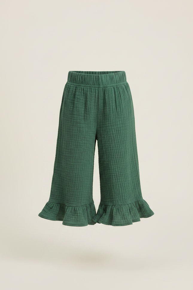 Pantalon Jupe Vert Coton Volants Fille Décontracté - vue 3