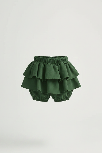 Pantalon Jupe Vert Volants Coton Confortable Enfant - vue 3