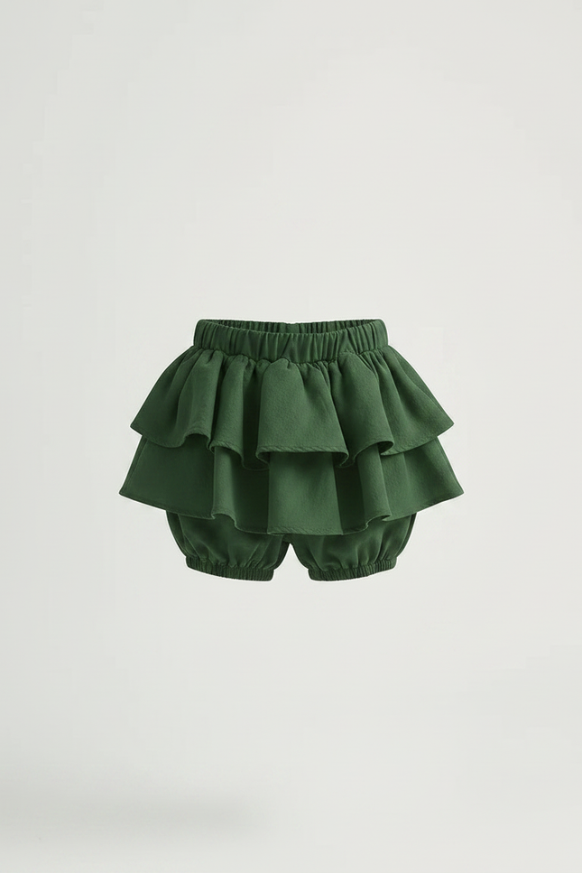 Pantalon Jupe Vert Volants Coton Confortable Enfant - vue 3