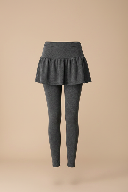 Pantalon Jupe Gris Volants Slim Chaud Élégant - Molleton - vue 3
