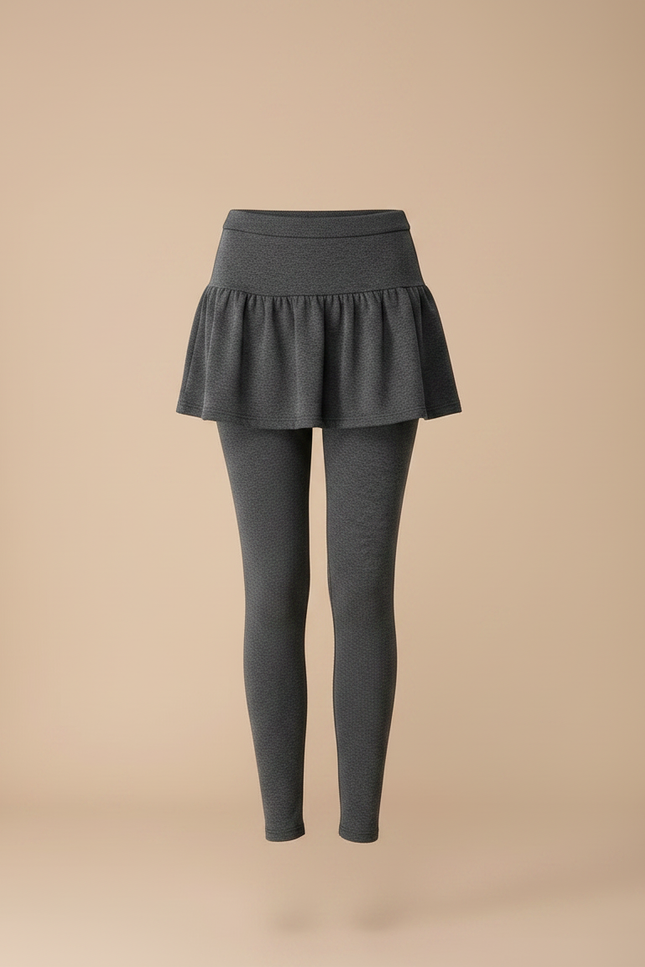 Pantalon Jupe Gris Volants Slim Chaud Élégant - Molleton - vue 3