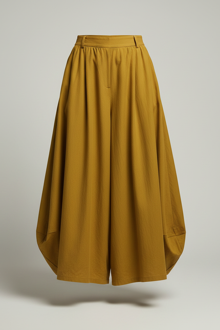 Pantalon Jupe Moutarde Coton Lin Ample Maxi Femme - Jaune - vue 3
