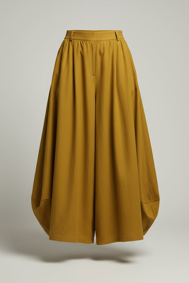 Pantalon Jupe Moutarde Coton Lin Ample Maxi Femme - Jaune - vue 3